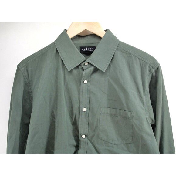 Green Long Sleeve Button Up Velvet by Graham & Spencer Shirt‎ Mens L Cotton - Picture 2 of 7